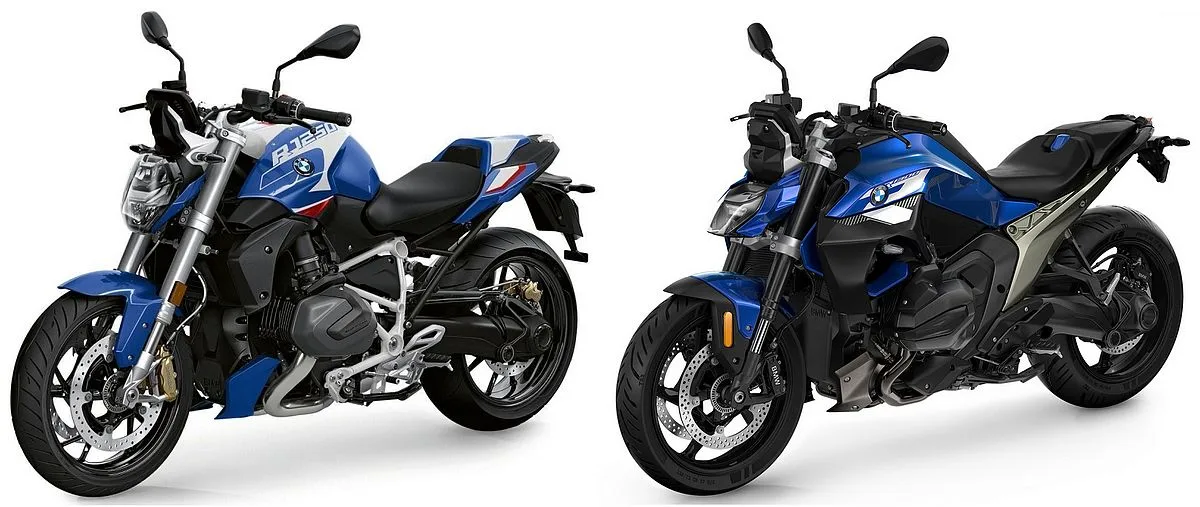 Le roadster BMW R 1250 R à coté du nouveau R 1300 R