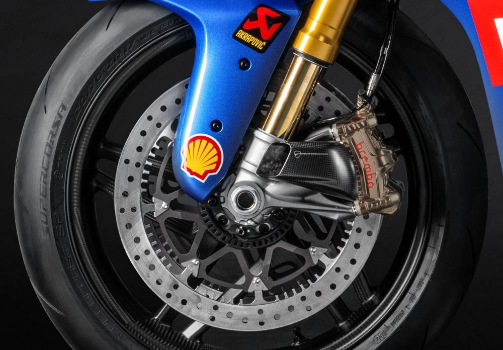 Ducati 1100 Panigale V4 Tricolore Italia - un freinage de fou avec les étriers Brembo GP4 SP et des disques T-Drive de 338,5 mm