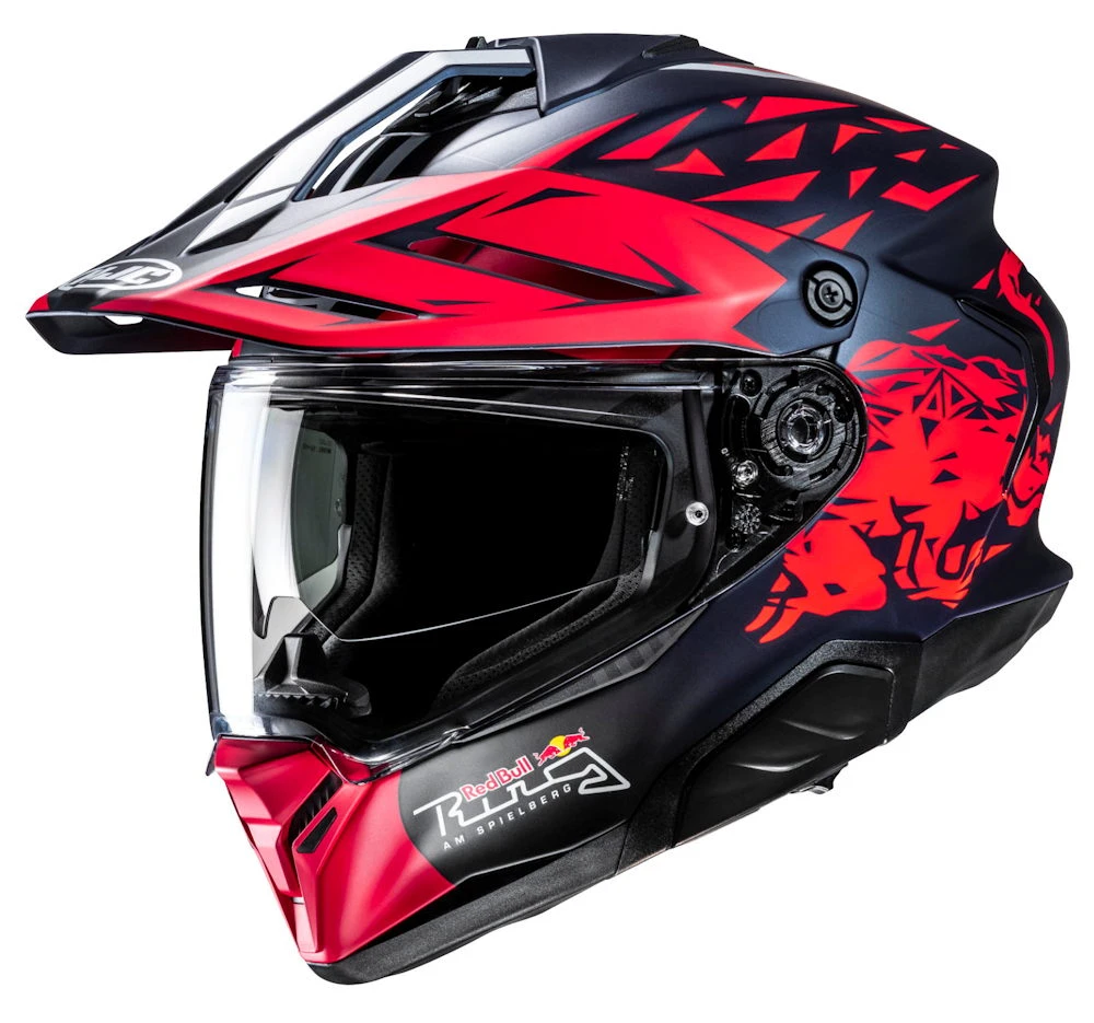 Un casque HJC Rpha 60 bleu et rouge