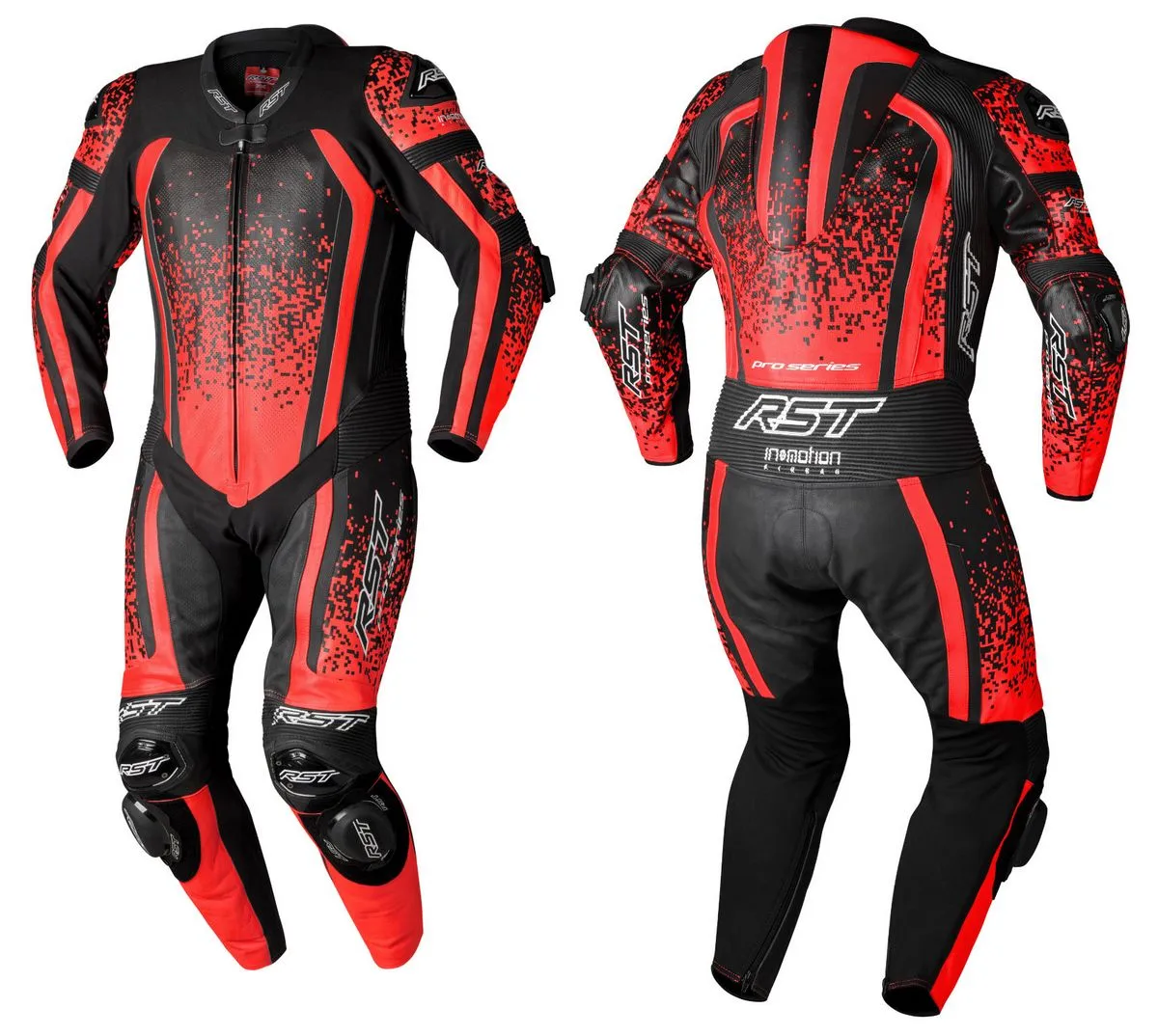 Une combinaison moto Pro Series de RST rouge et noire