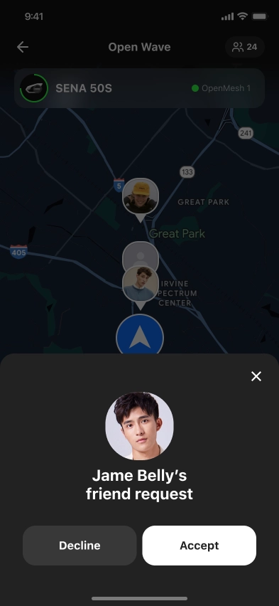 Application Friens wave pour autoriser l'ajout d'un ami à la conversation durant le trajet