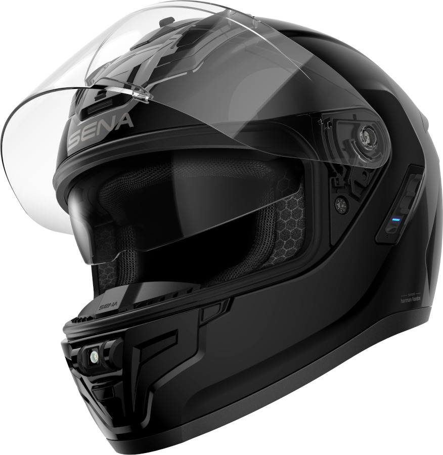 Black Phantom ANC helmet with sun visor down and main visor open