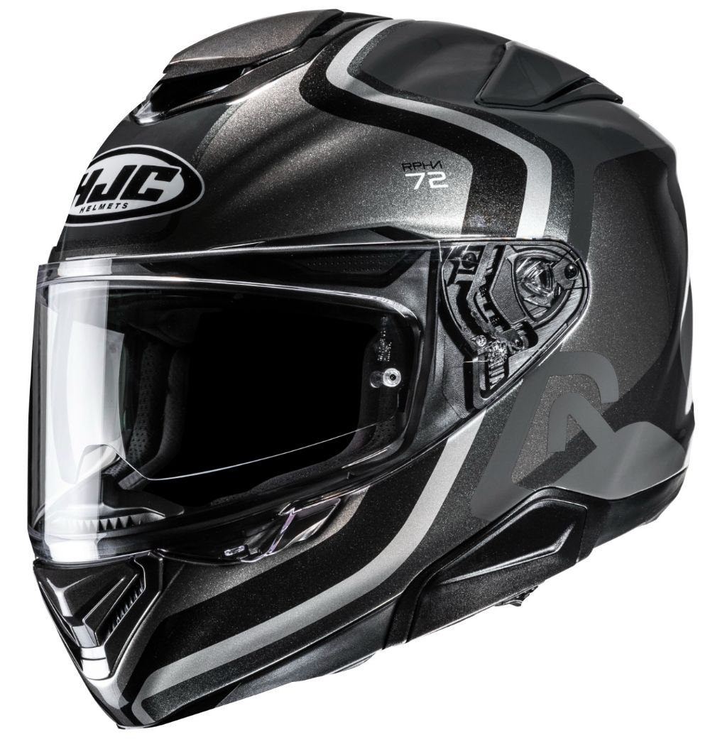 A gray and black HJC Rpha 72 Ernem helmet