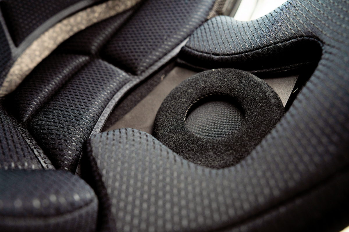 A black Sena Outlander helmet