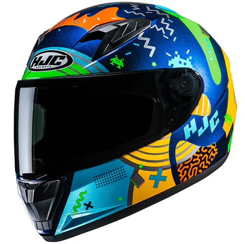 An HJC Y10 Mika MC23 helmet