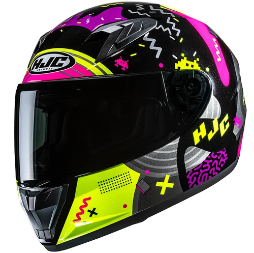 An HJC Y10 Mika MC3H helmet