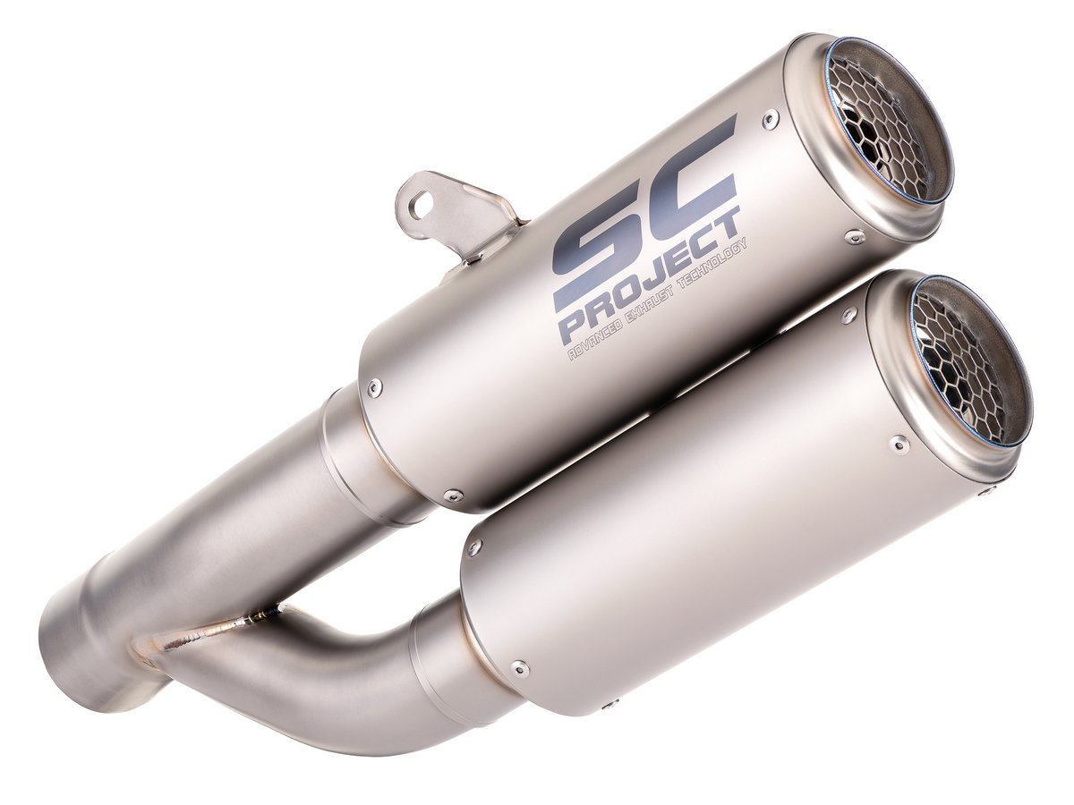 A pair of R 12 NineT slip-on mufflers, Twin CR-T in titanium