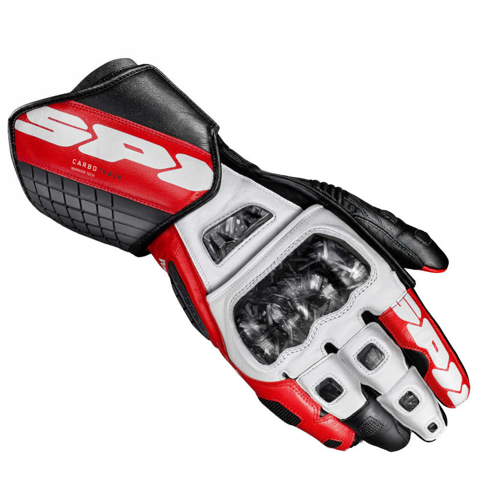 Spidi Carbo Track Evo Racing Motorcycle Gloves in black and red with Warrior reinforcements