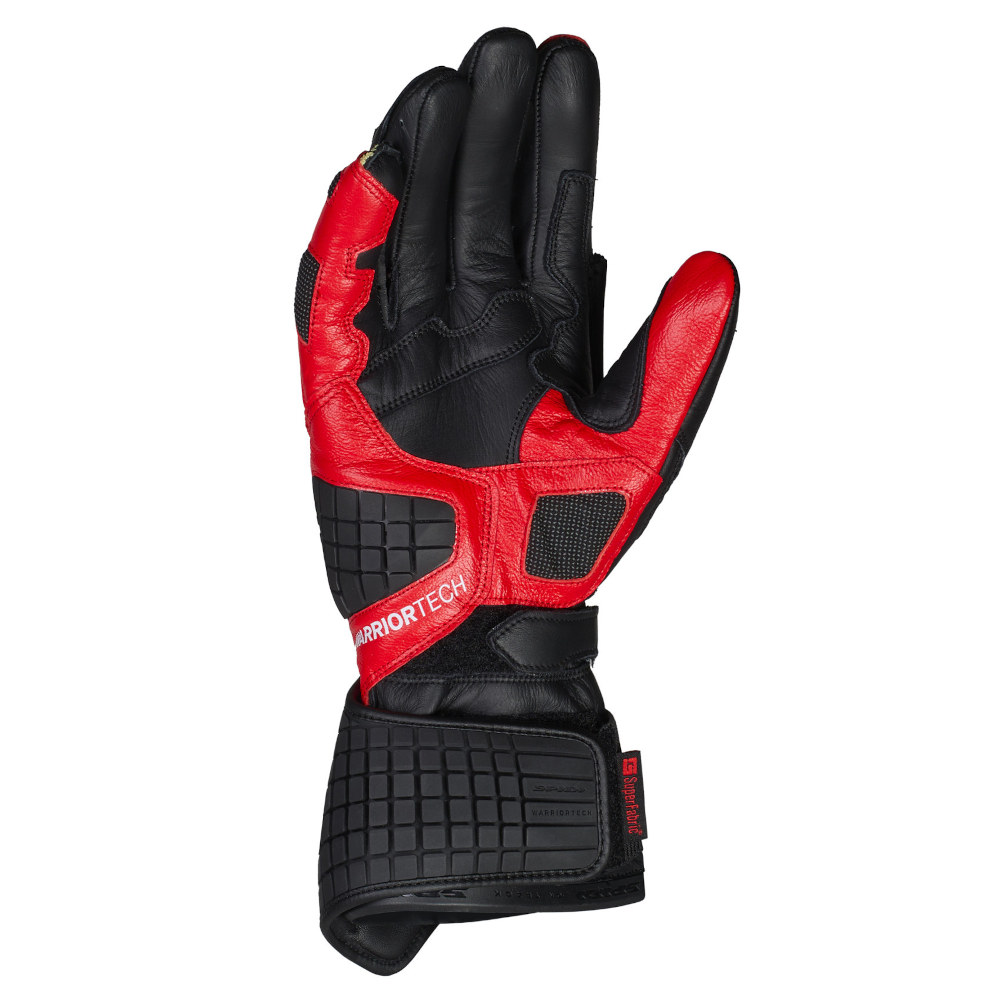 The interior of the Spidi Carbo Track Evo 2 motorcycle glove in black and red
