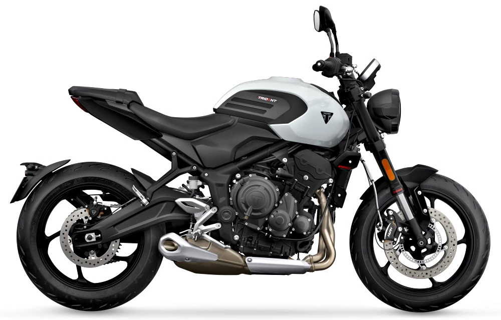 Une Triumph 660 Trident 2026 blanche vue de profil