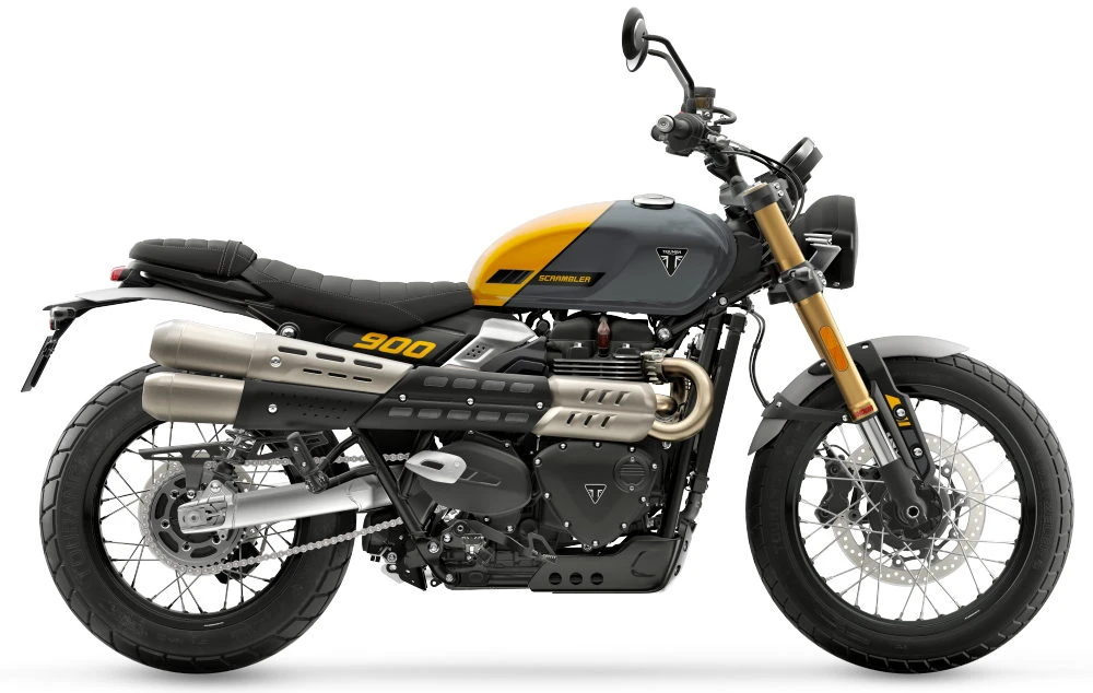 Une Triumph 900 Scrambler 2026 vue de profil