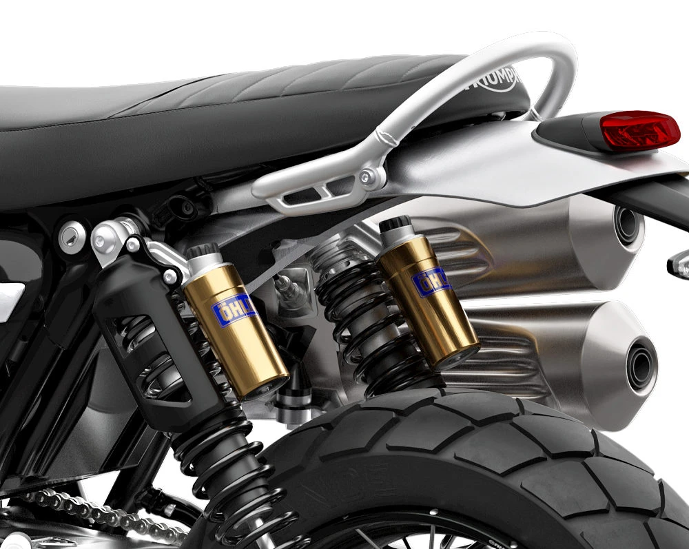 L'arrière et les amortisseurs Öhlins de la Triumph 1200 Scrambler XE 2026