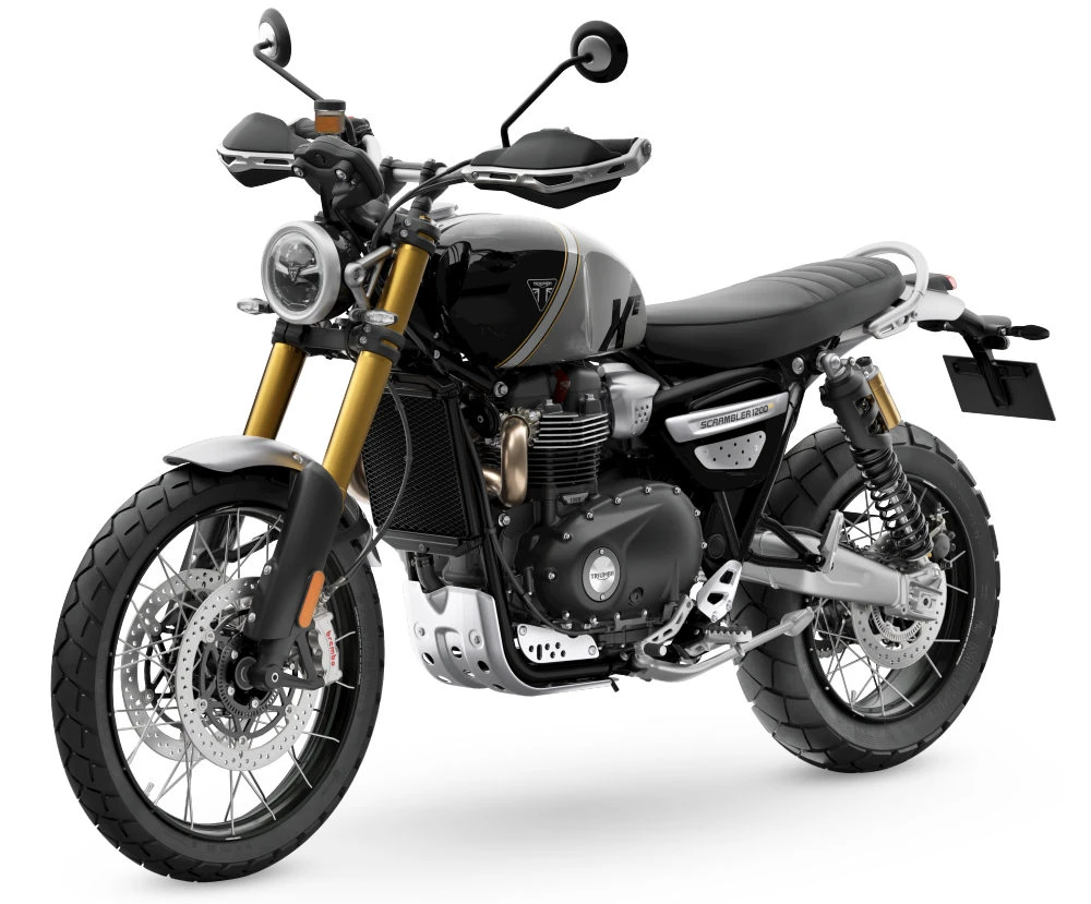 La Triumph 1200 Scrambler XE 2026 en photo studio