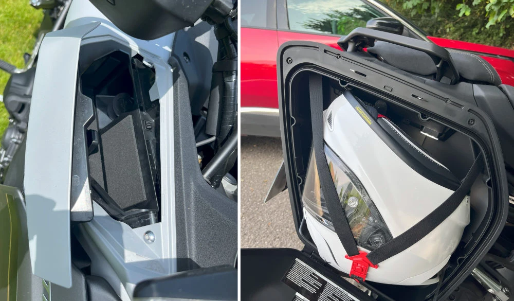 Essai de la Yamaha 900 Tracer 9 GT 2025 - Boîte à gants / smartphone et valises